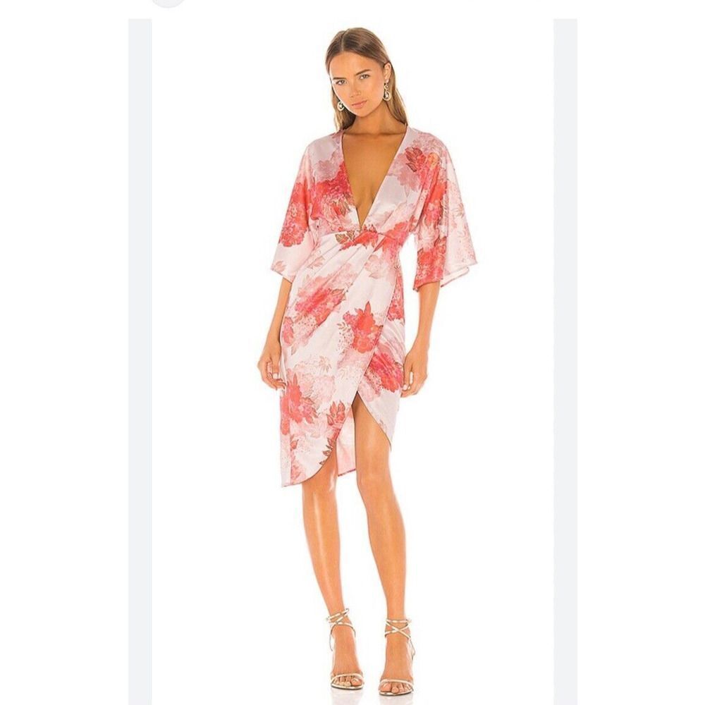 Michael Costello X Revolve Fatima Midi Dress in Rose Floral NWT Sz M $198